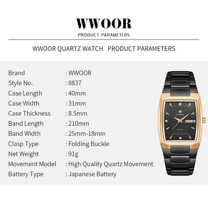 Men's Wristwatch 2022 WWOOR Brand Luxury Quartz Watch Waterproof Business Male Date Clock Casual Fashion Black Relogio Masculino