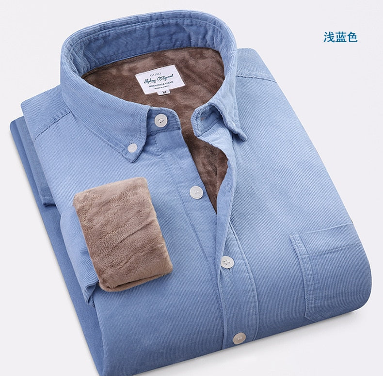 Quality Men's Cotton Corduroy Warm Winter Shirt Thick Fleece Lining Thermal Shirt Long Sleeve Bottoming Shirt Mens Winter Shirts
