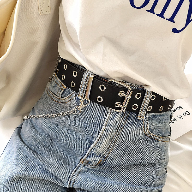Men Pin Buckle Harness Belt Waist Gothic Hip-hop Fashion Black Waistband Unisex Z40