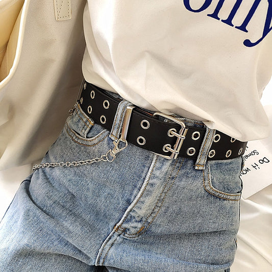 Men Pin Buckle Harness Belt Waist Gothic Hip-hop Fashion Black Waistband Unisex Z40