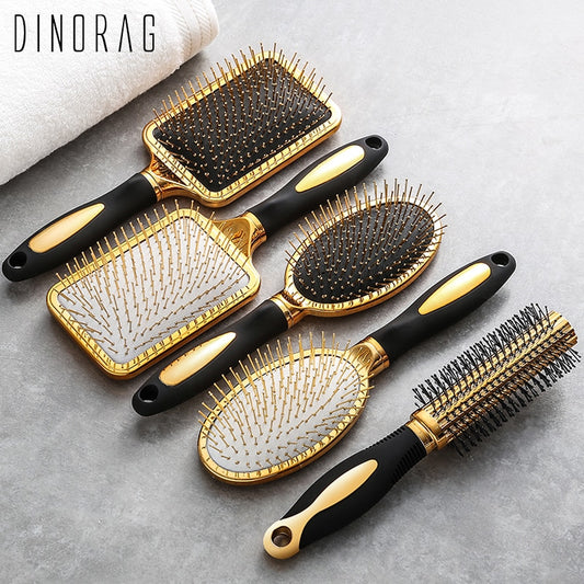 Hair Comb Scalp Massage Gold Plating Luxury Comb Hairbrush Nylon Women - Shopy Max