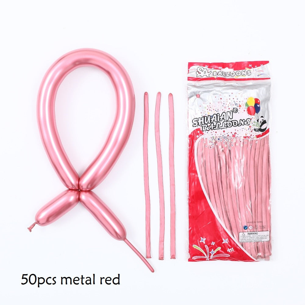 50pcs Magic Long Metallic Balloons DIY Rose Gold Chrome Twisting Strip Ball Selfmade Flower Shape Valentines Gifts Wedding Decor