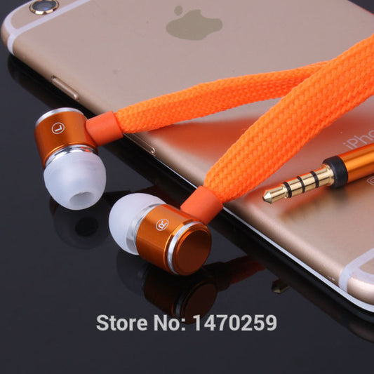 High Quality Stereo Bass Headset In Ear Metal Shoelace Earphones handsfree Headphones with Mic 3.5mm Earbuds  for All Phone MP3
