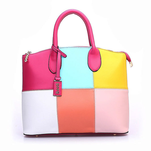 Hot Sale Fashion women leather handbags large tote bag ladies patchwork retro vintage colorful desigual bag