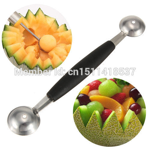 New Stalinless Steel Cook Dual Double Melon Baller Ice Cream Scoop Fruit Spoon Vegetable tool