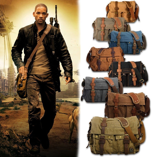 Hotsale Will Smith men messenger bags military vintage canvas&genuine leather cross body bags 14 or 17'' laptop satchel bags - Shopy Max