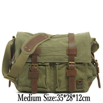 Hotsale Will Smith men messenger bags military vintage canvas&genuine leather cross body bags 14 or 17'' laptop satchel bags - Shopy Max