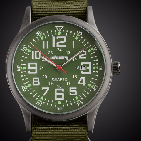 NEW ARRIVAL ! INFANTRY MEN'S Military Fashion Green Dial Quartz Date Wrist Watch Nylon Band