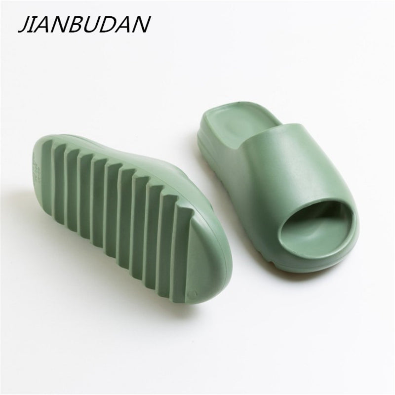 JIANBUDAN Indoor comfortable soft slippers Men women Non-slip bathroom home shoes Flat EVA Thick sole Slides Women's sandals - Shopy Max