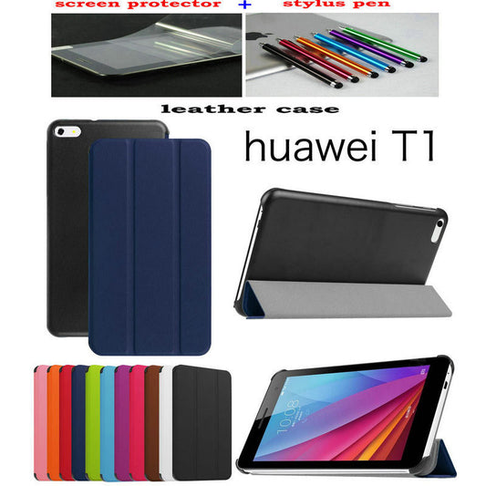 Lichi Leather Cover Stand cover Case funda For Huawei MediaPad T1 7.0 T1-701u Tablet case +Screen Protector + Stylus Pen gift