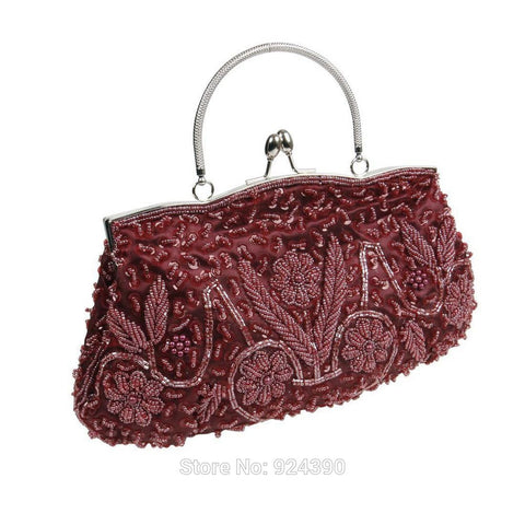 Many Color Fashion TA012 Women Satin Beads Sequins Kissing Lock Clasp Evening Clutch