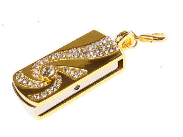 Metal Crystal Gold Stainless steel rotary Key Chain USB 2.0 Flash Drive 8GB 16GB 32GB Memory Stick Thumb Disk / Car / Pen Drives - Shopy Max
