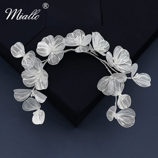 Miallo Bridal Wedding Headband Flower Pearl Hair Accessories for Women Hair Jewelr