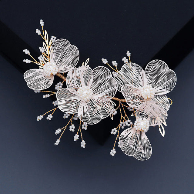 Miallo Bridal Wedding Headband Flower Pearl Hair Accessories for Women Hair Jewelr