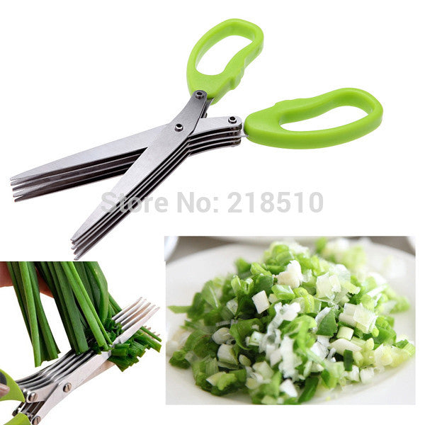 Multi-functional Stainless Steel Kitchen Knives 5 Layers Scissors Sushi Shredded Scallion Cut Herb Spices Scissors Cooking Tools