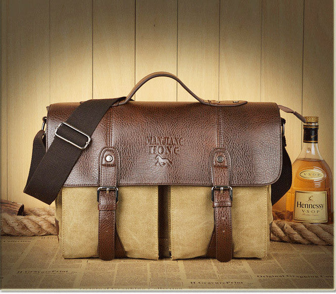 Multifunction Men Leather Canvas Bag Casual Travel Bolsa Masculina Men's Crossbody Shoulder Bag Messenger Bags M217 Loptop