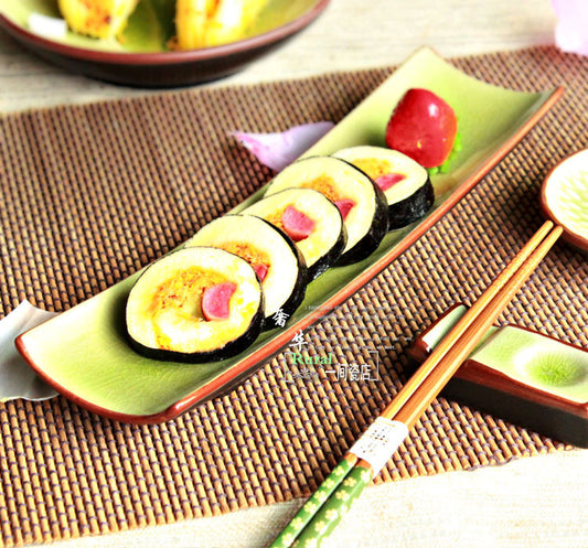 Ndp sushi plate japanese style ceramic tableware plate rectangular calvings glaze sushi plate
