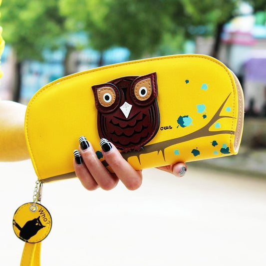 New Arrival Cute Owl Hollow Three-Dimensional Printing Rounded Zipper Long Women Wallet Ladies