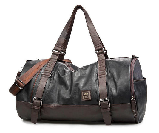 New Eurogpe Handbag Soft PU Leather Black Travel Duffle Lugage Bag Zippe Solid Multi Pocket Versatile Sport 140085