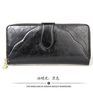 100% oil waxing cowhide wallet for women Long designer multi-card wallet holder women leather genuine purse free shipping - Shopy Max