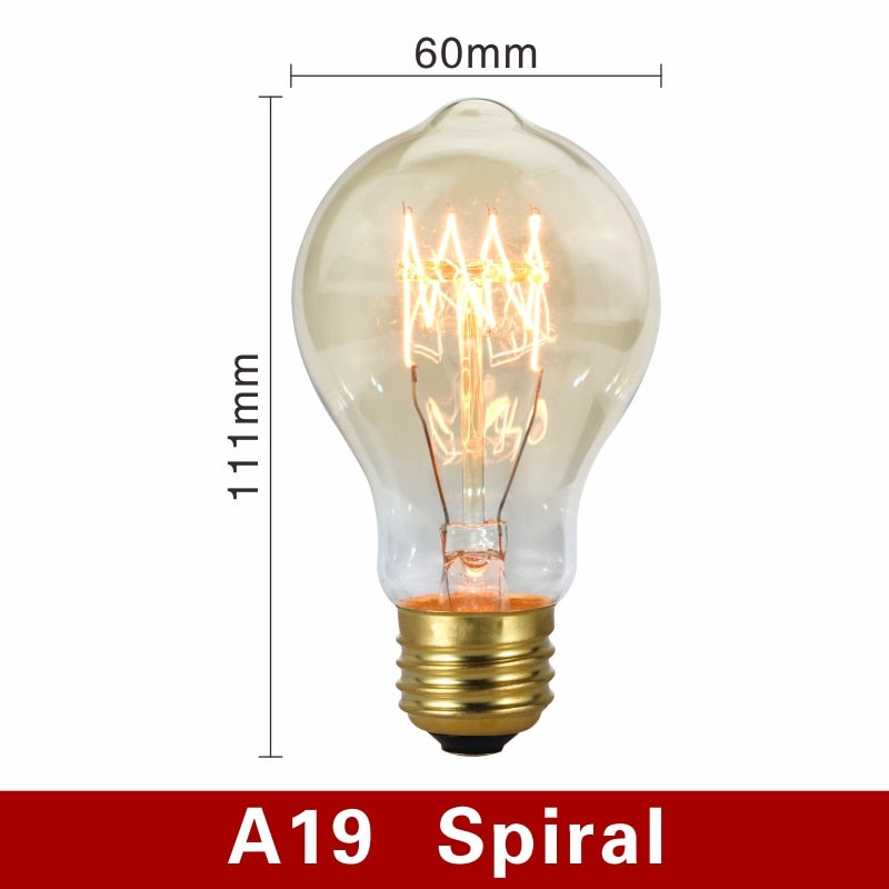 Retro Edison Bulb E27 220V 40W Light Bulb A60 ST58 ST64 T10 T45 T185 G80 G95 Filament