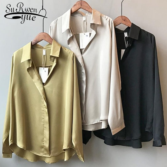 Summer Shirt Fashion Long Sleeve Satin Women's Shirt