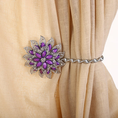 Colorful Curtain Buckle Flower Stretchable Spring Magnetic Curtain Clip Curtain Holder Rhinestone Creative Strap Flower Cortinas