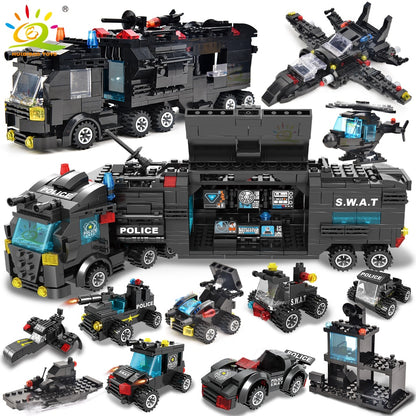 HUIQIBAO SWAT Police Station Truck Model Building Blocks City Machine