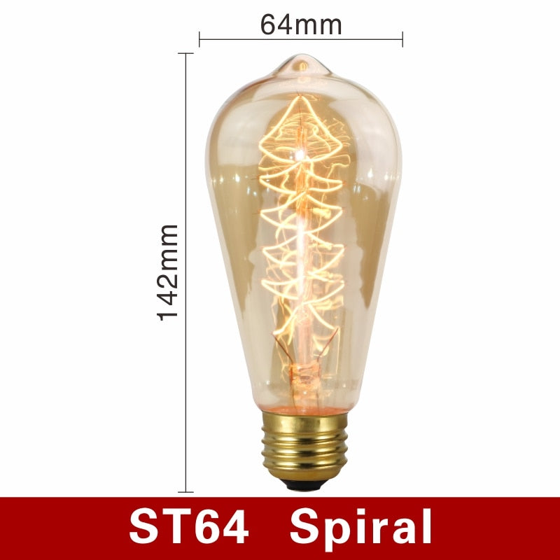 Retro Edison Bulb E27 220V 40W Light Bulb A60 ST58 ST64 T10 T45 T185 G80 G95 Filament
