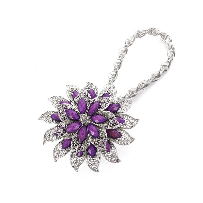 Colorful Curtain Buckle Flower Stretchable Spring Magnetic Curtain Clip Curtain Holder Rhinestone Creative Strap Flower Cortinas