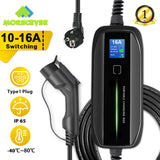 Morec EVSE Electric Car Vehicle Type 2 Portable EV Charger Charging Box Cable 3.6KW Switchable 10/16A Schuko Plug with 6M Cable