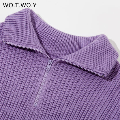 WOTWOY Autumn Winter Thickening Knitted Sweater Women Casual