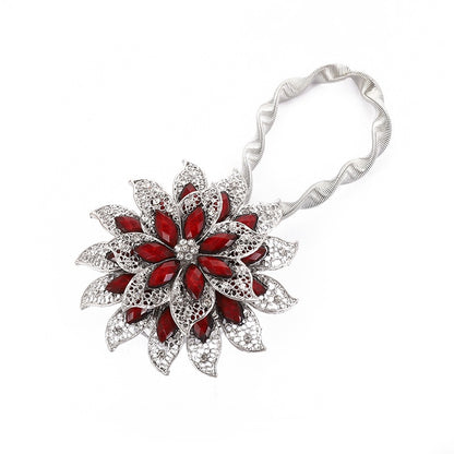 Colorful Curtain Buckle Flower Stretchable Spring Magnetic Curtain Clip Curtain Holder Rhinestone Creative Strap Flower Cortinas