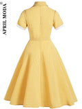 French Robe Femme Summer Dress Plaid Print Blue Yellow