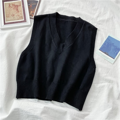 Autumn Women Sweater Vest Preppy Style V-neck Pullover Loose