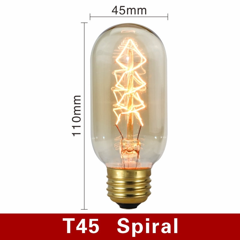 Retro Edison Bulb E27 220V 40W Light Bulb A60 ST58 ST64 T10 T45 T185 G80 G95 Filament