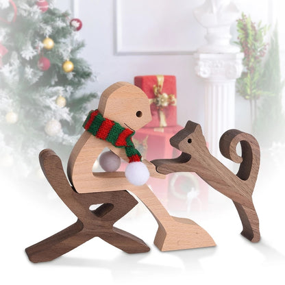 Family Puppy Wood Dog Craft Figurine Desktop Table Ornament