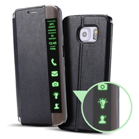 S6/ S6 Edge Smart Touch Window View PU Leather Case for Samsung Galaxy S6 /S6 Edge Flip Stand Sleep Auto Wake Clear Side Cover - Shopy Max