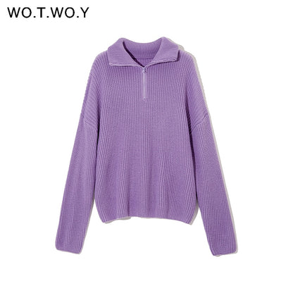 WOTWOY Autumn Winter Thickening Knitted Sweater Women Casual
