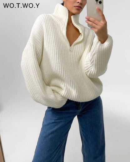 WOTWOY Autumn Winter Thickening Knitted Sweater Women Casual
