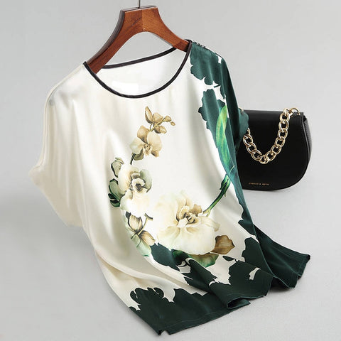Fashion Floral Print Blouse Pullover Ladies Silk Satin Blouses Plus