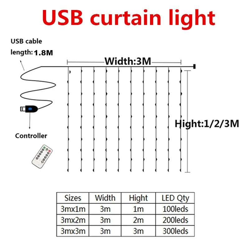 3m 100/200/300 LED Festoon Curtain String Light