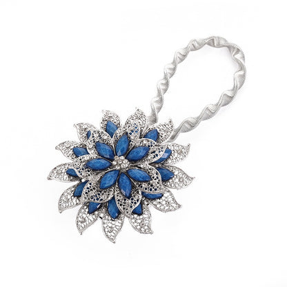 Colorful Curtain Buckle Flower Stretchable Spring Magnetic Curtain Clip Curtain Holder Rhinestone Creative Strap Flower Cortinas
