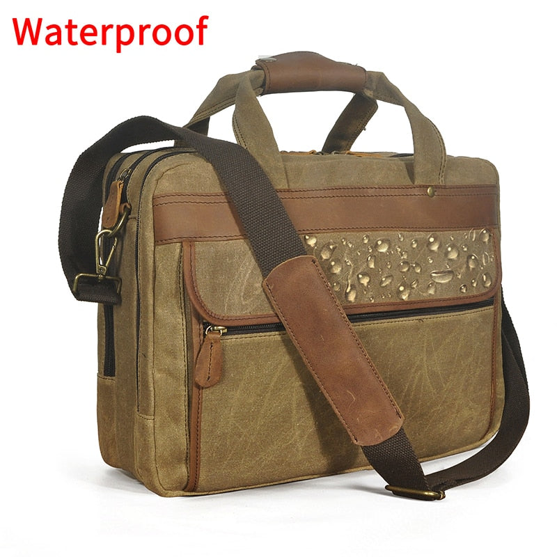 Promotion vintage genuine leather men messenger bags cow leather portfolio briefcase shoulder bag crossbody 15.6