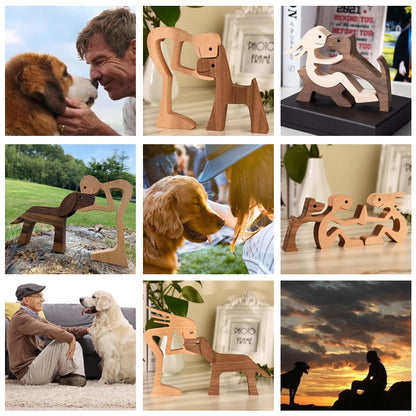 Family Puppy Wood Dog Craft Figurine Desktop Table Ornament