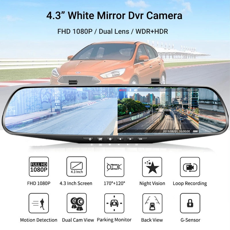 Driving Recorder Front and Rear Cameras 4.3 Inch Night Vision