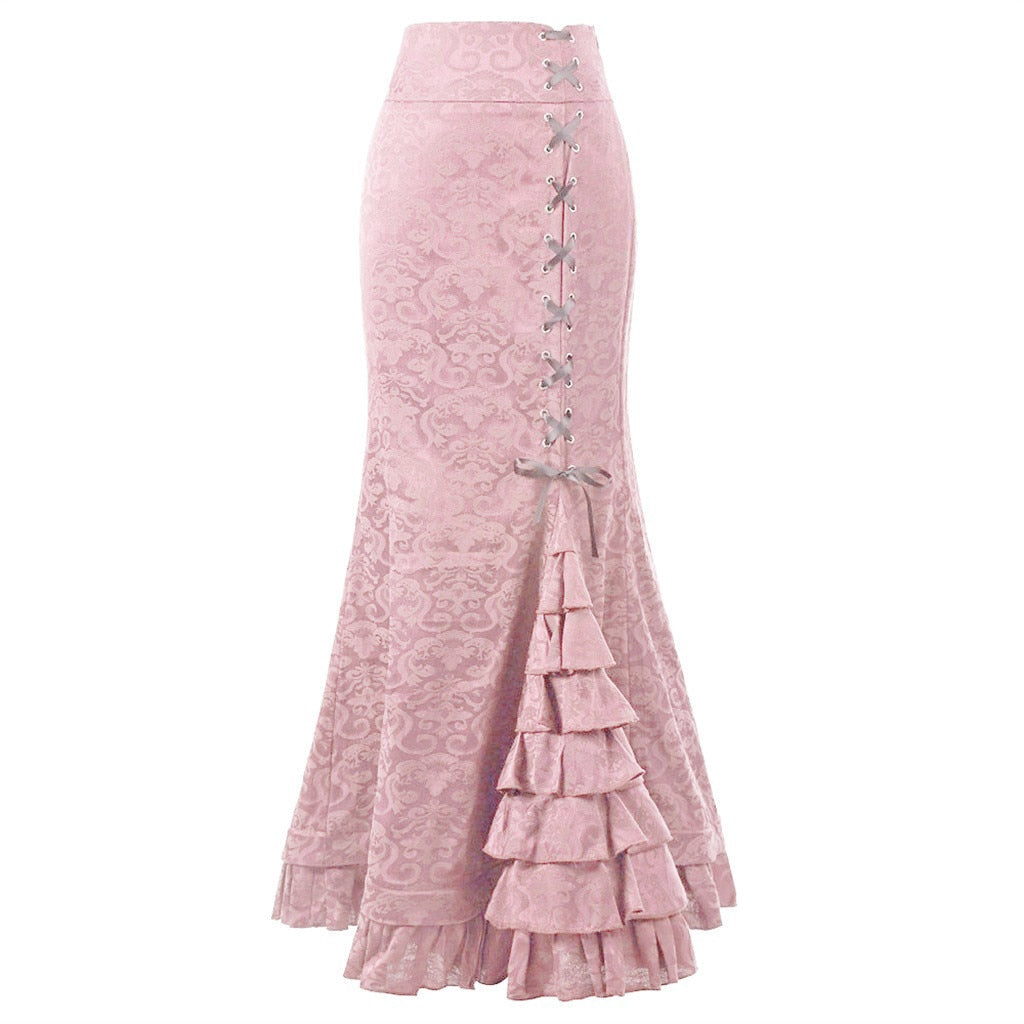 Young17 Skirt Long Frilly Women Sexy Fishtail Corset Lace-Up Slim Floor-Length Vintage