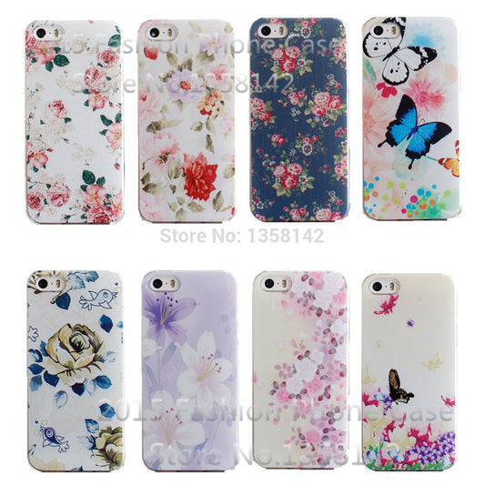 SSS-N N22 -Flower Design Painted Black Cover Case For Apple iPhone 5 iPhone 5S Cases For iPhone5 Phone Shell--:& HHH- KKK 112 XX - Shopy Max