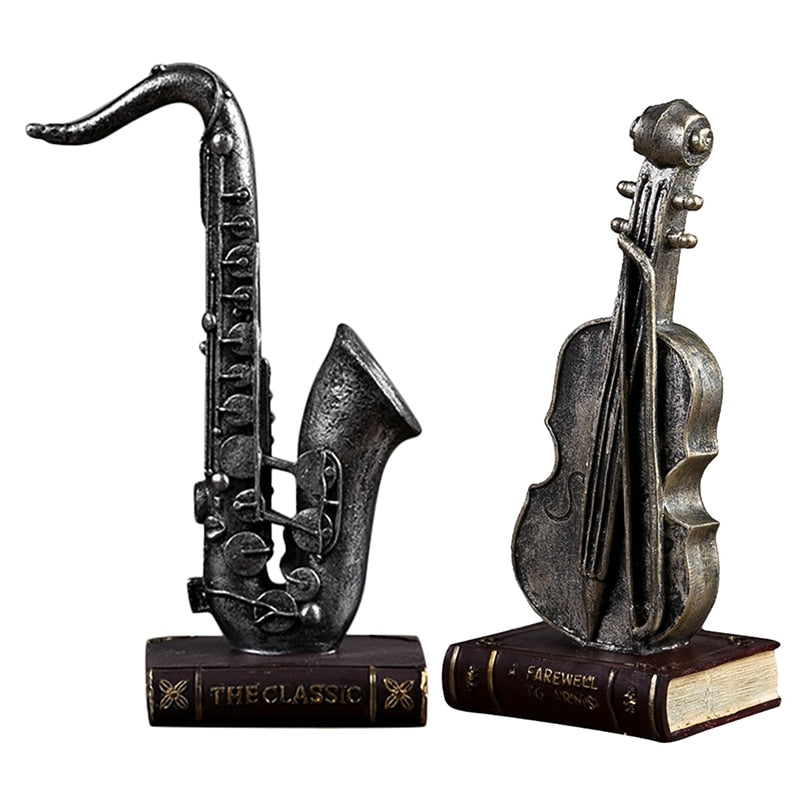 ERMAKOVA 11.4"(29cm)Retro Resin Sax with Book Figurine Saxophone Miniature