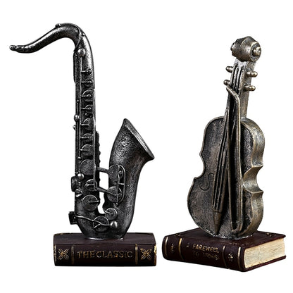 ERMAKOVA 11.4"(29cm)Retro Resin Sax with Book Figurine Saxophone Miniature